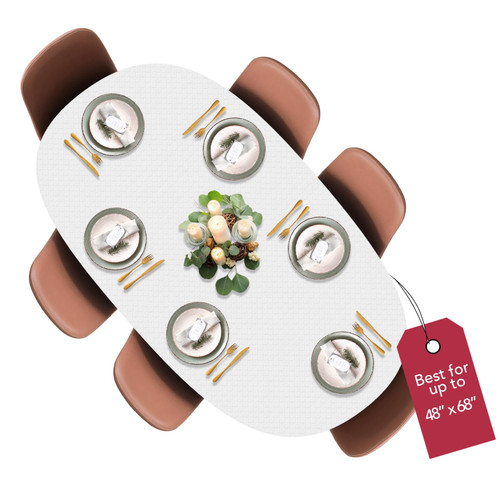 Covers For The Home Deluxe Elastic Edged Flannel Backed Vinyl Fitted Table Cover - Quilted White Pattern - Round Oblong Oval - Fits Tables up to 48" W x 68" L-1769277085