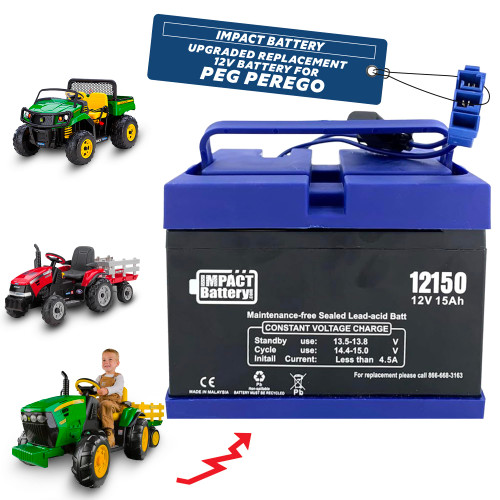 Impact Battery-Upgraded Replacement 12V Battery for Peg Perego John Deere Tractor Ride-on Toy | Gator 12V Battery for Ride On Toys | Kids Tractor Battery | Ride On Car Battery Upgrade (12V 15 Amp Kit)