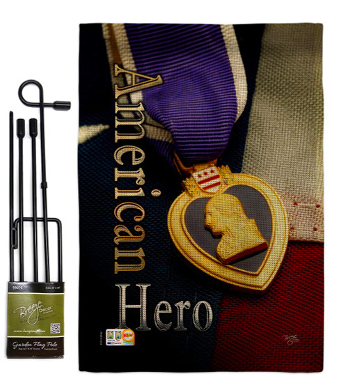 Purple Heart Hero Burlap Burlap Garden Flag Set with Stand Armed Forces Military Service All Branches Support Honor United State American Veteran Official Gift Yard House Double-Sided 13 X 18.5-1769277874