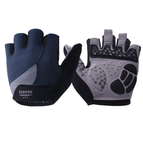 SCAVOR Padded Fingerless Mountain Biking Mesh Gloves - for Men Women Boys with Full Thumb Half Finger - Pefect for Sport Bike Fishing Cycling Wheelchair Use (Navy, Medium)-1769278162