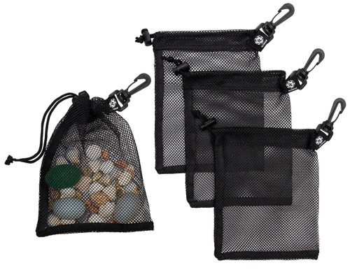 PALTERWEAR Mesh Drawstring Bag With Clip and Toggle Closure - For Watersports, Outdoor, Gym - Multi-Use Set of 4 (Black, 6 x 8 inch)