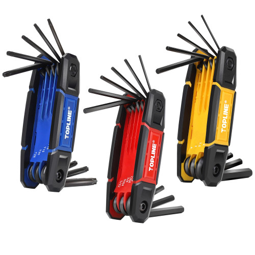 Topline 25-Piece Folding Allen Wrench Set, SAE, Metric, Torx Hex Key Set Included, 3 Pack Portable Allen Key Set for Basic Home Repair and General Applications