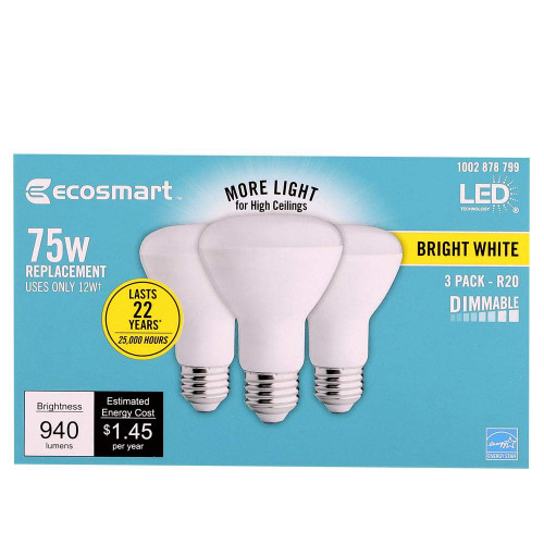 EcoSmart 75-Watt Equivalent R20 Dimmable LED Light Bulb (Bright White, 3-Pack)-1769278582