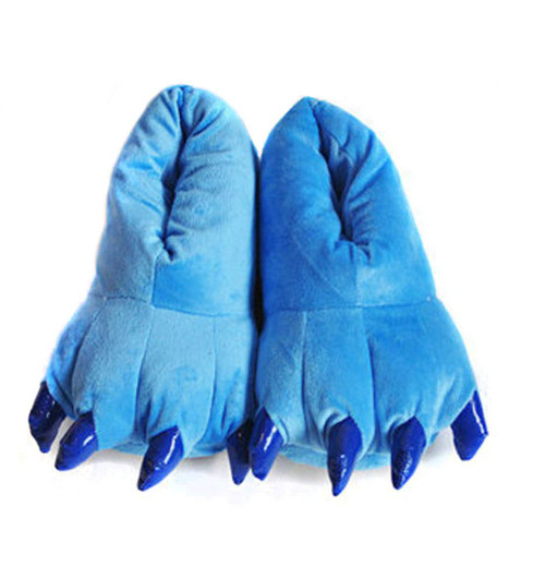 Adult Cute Plush Animal Paw Slippers Fuzzy Warm House Shoes Blue L-1769278867