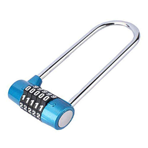 Long Handle Lock 5-Position Combination Padlock - Gym, lockers, Warehouse, Door Handle, Outdoor, File Cabinet, Fence, Buckle and Storage - Hardened Steel, Cut-Proof, keyless Reset Combination, Blue