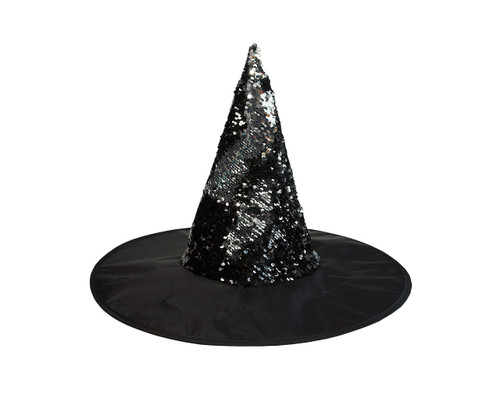 Hooin Halloween Reversible Sequin Witch Hat. Reversible Sequin Costume Party Hat. (Black & Silver)-1769279222