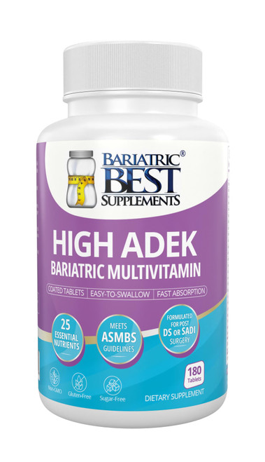 High A D E K Bariatric Multivitamin for Post DS/SADI Surgery, 25 Essential Nutrients for Post-Weight Loss Surgery, 180 Tablets, Meets ASMBS Guidelines for Bariatric Bypass-1769279519