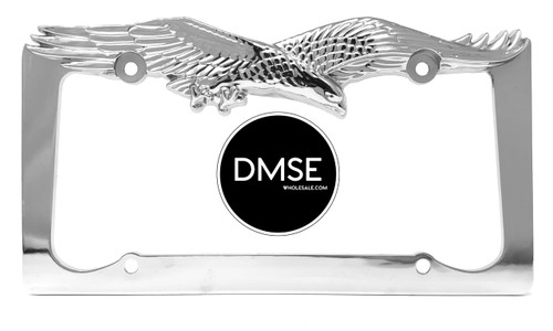 DMSE American Eagle Eagles Bird Universal Metal License Plate Frame Cool Decorative Design for Any Vehicle (Chrome)