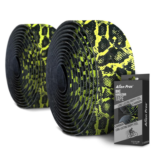 ALIEN PROS Bike Handlebar Tape Carbon Fiber (Set of 2) Black Yellow - Enhance Your Bike Grip with These Bicycle Handle bar Tape - Wrap Your Bike for an Awesome Comfortable Ride-1769281102