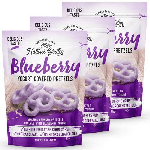 Nature's Garden Blueberry Yogurt Covered Pretzels, No Trans Fat, Indulgent Snack, Flavored Pretzels – 7 Oz Bag (Pack of 3)-1769281404