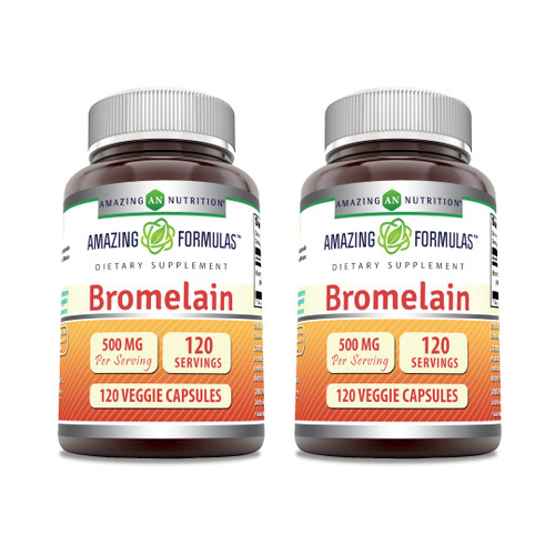 Amazing Formulas Bromelain Supplement | 500 Mg | 2400 GDU | 120 Veggie Capsules | Non-GMO | Gluten Free | Made in USA (2 Pack)