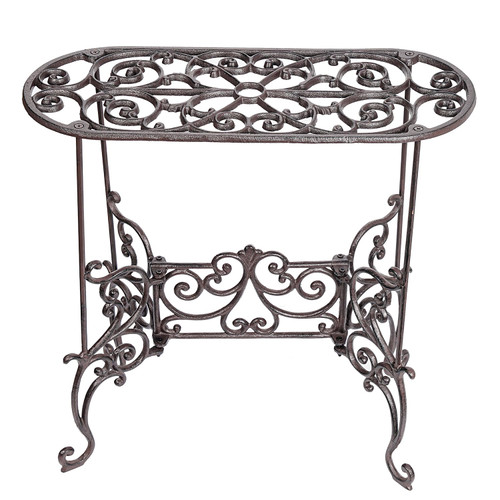 Sungmor Heavy Duty Cast Iron Potted Plant Stand Garden Table - 22.6IN. 1 Tier Metal Stands - Decorative & Vintage Style Indoor Outdoor Corner Shelf for Planters Vases Lanterns Ornaments Books and More-1769281740