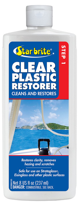 STAR BRITE Clear Plastic Restorer - Haze, Yellowing & Scratch Remover - Step 1 - Renew Strataglass, Eisenglass, Acrylic, Polycarbonate, Headlights and More - 8 OZ (087208)