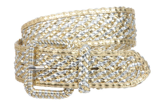 2 Inches Wide Hand Made Braided Square Buckle Belt Size: S/M - 32 Color: Gold/Silver