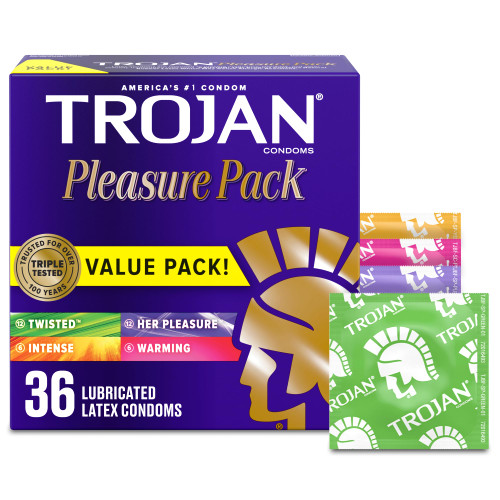 TROJAN Pleasure Pack Assorted Condoms, Lubricated Condoms, 36 Count