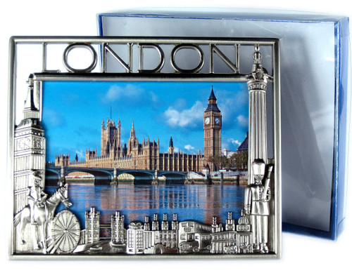 Photo Frames Small Metal (9.0 cm x 7.5 cm, Nickel Effect) - London Multi Scenes, London Collectable Souvenir