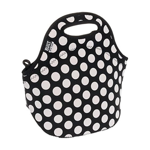 BUILT Gourmet Getaway Soft Neoprene Lunch Tote Bag - Lightweight, Insulated and Reusable, One Size, Big Dot Black & White