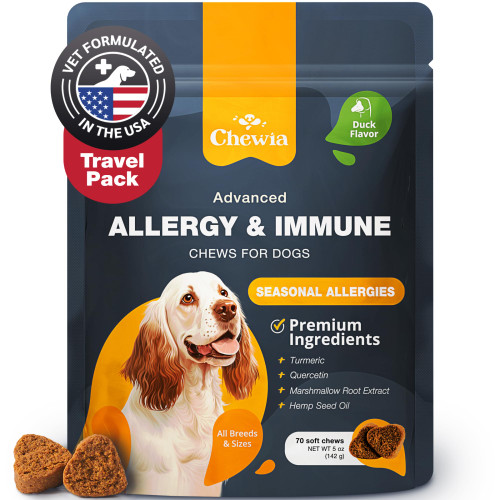 Dog Allergy Chews - Zip-Lock Packaging - Dog Itchy Skin & Immune Support Supplement - Duck Flavor