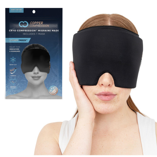 Copper Compression CopperFreeze Migraine Relief Mask Cap w/Cryo Compression - Reusable 360° Ice Pack Band for Headaches - Eases Nausea, Sinus Pressure, Tension - Gift for Women, Men, Moms - One Size
