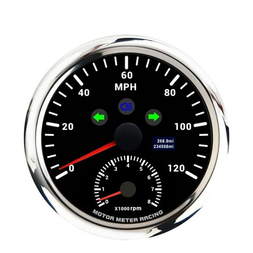 MOTOR METER RACING W PRO 110mm 4-3/8" 2 in 1 GPS Speedometer Tachometer Digital Odometer Mileage & Trip Meter with Turn Signal High Beam 120 MPH Waterproof Black Dial White LED for Car Truck Motor