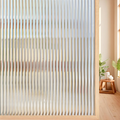 Coavas Reeded Glass Window Privacy Film, 3D Decorative Frosted Window Clings for Bathroom & Home, Day and Night Privacy, Peel & Stick Adhesive Film, (17.5x78.7 inch)