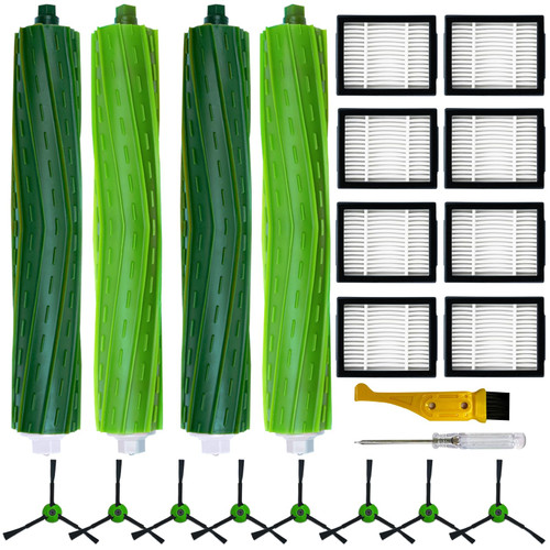 18 Pack Replacement Parts Accessories for iRobot Roomba i3 i3+ i4 i6 i6+ i7 i7+ i8 i8+/Plus E5 E6 E7 J7 I E &J Series Vacuum Cleaner, 2 Set Multi-Surface Rubber Brushes 8 Filters 8 Side Brushes