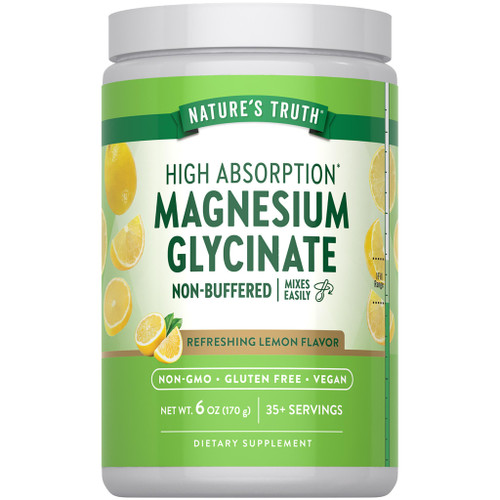 Nature's Truth Magnesium Glycinate Powder | 6 oz | Lemon Flavor | High Absorption | Vegan, Non-GMO, Gluten Free Supplement
