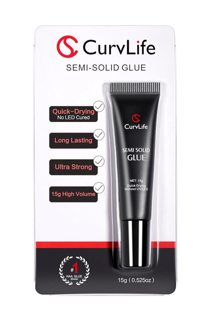 Curvlife Super Strong Nail Glue 15g for Press On Nails - Quick Drying, Semi Solid, Long Lasting, No UV Light Needed
