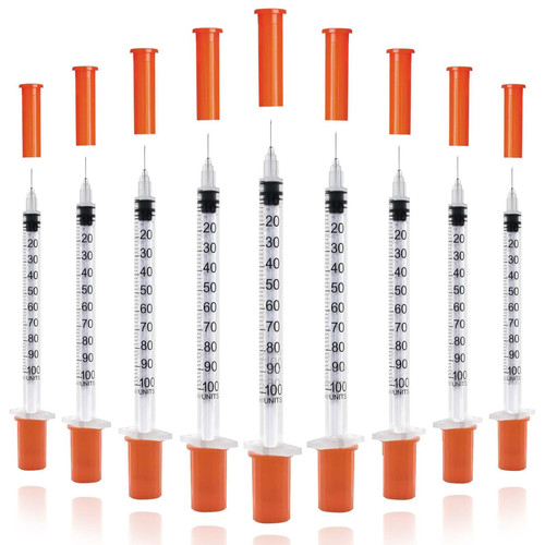 U-100 Syringes with Needle - 30G 5/16" (8mm) 1ml/cc Disposable Syringe, Individual Wrapped, 30PACK