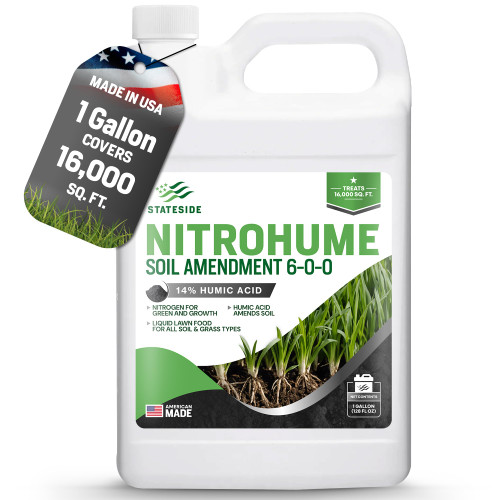 1 Gallon Liquid Lawn Fertilizer - Covers 16,000 sq. ft., NitroHume Nitrogen Liquid Fertilizer for Lawns, Humic for Healthy Soil - Ideal Grass Food for Lawn, Plant Food for Grass Greener Growth