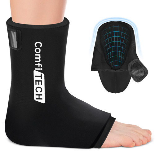 Comfitech Ankle Ice Pack Wrap Sleeve with Large Opening, Reusable Gel Cold Pad for Foot and Heel, Large