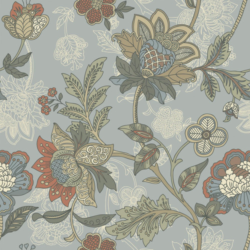 WESTICK Grayish Blue Floral Wallpaper Peel and Stick Boho Floral Contact Paper Self Adhesive Vinyl Folk Wall Paper Vintage Medallion Flower Wallpaper for Laundry Room Bedroom Walls 17.5" x 100"