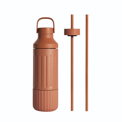 BEAST Health® Stainless Steel Water Bottle, 22 oz, Insulated Stainless Steel, Leak-Proof, Reusable Straw System, Portable Carry Cap, BPA-Free, Dishwasher Safe (Terra)