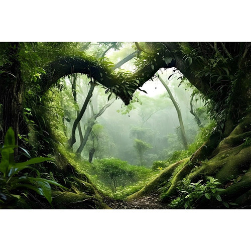 AWERT 48x18 inches Polyester Tropical Rainforest Terrarium Background Stream Green Huge Tree Reptile Habitat Background Foggy Rainforest Aquarium Background