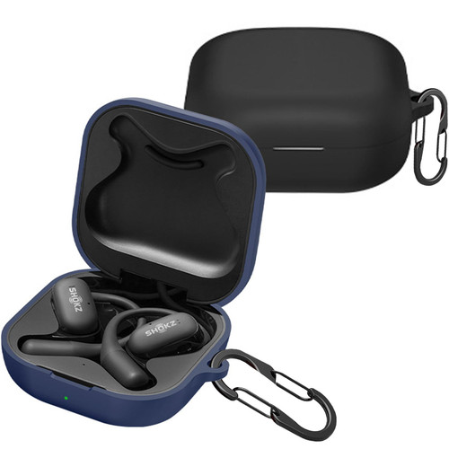 [2 Pack] easyBee Case Compatible with SHOKZ OpenFit Open-Ear Bluetooth Headphone Charging Cover with 2 Keychain, Soft Liquid Silicone Ultra Thin Shockproof Protective Kit - Black and Blue
