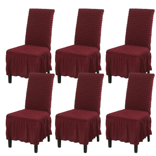 Rakila Stretch Washable Chair Covers for Dining Room Set of 6 Removable Chair Covers with Skirt Kitchen Chair Protector Cover (Burgundy, 6 Pack)