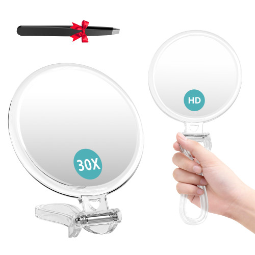 Auxmir 1X/30X Magnifying Mirror for Travel with Handle, Double Sided with 1X/30X Magnification and Tweezers, Foldable Portable Handheld Magnifying Mirror for Makeup, Shaving, Travel