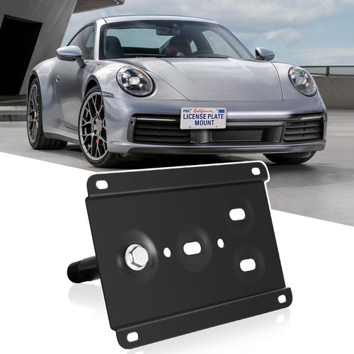 JIAHCN New Front Tow Hook License Plate Bracket Holder Compatible with 1994-2011 Porsche 911 924, 1997-2004 Boxster No Drill Front Bumper License Plate Mounting Kit License Plate Frame Car Accessories