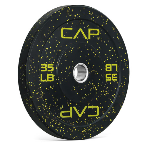 CAP Barbell Economy - Speckled Olympic Bumper Plate with Yellow Logo, Black, 35 lb Single
