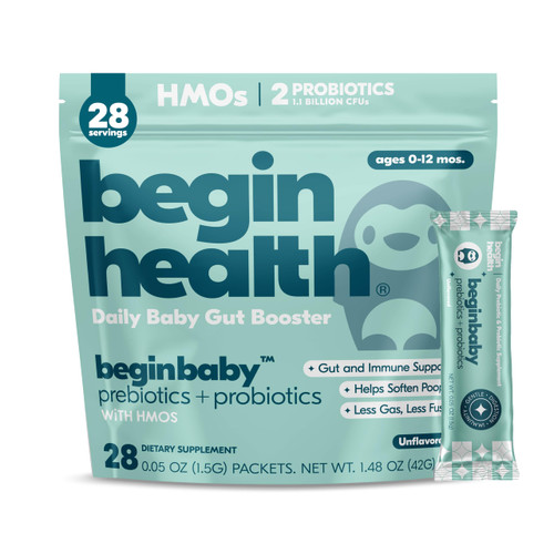 Begin Health BeginBaby Prebiotics and Probiotics for Infants 0-12 Months | Baby Formula Prebiotic + Probiotic Powder with 2'-FL HMO's & B. Infantis for Optimal Digestion | 28-Packs - Unflavored