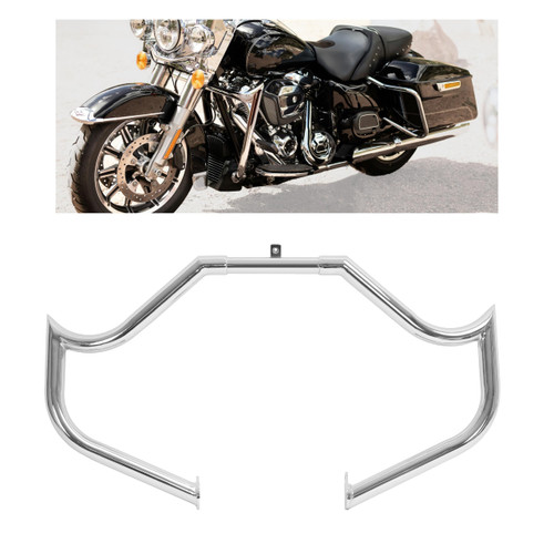 KUAFU Crash Bar Engine Guard Compatible with 1997-2008 & 2009-2023 Harley Davidson Touring Street Glide Electra Glide Road King Models CVO Replacement for 81013SG14 Steel Chrome Silver