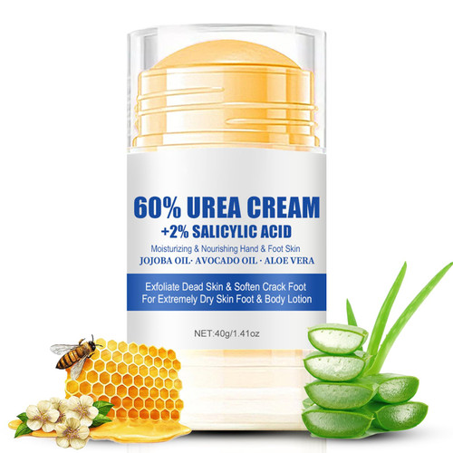 60% Urea Plus 2% Salicylic-Acid Foot Cream - Urea Cream for Feet Moisturizer for Dry Cracked Feet Knees Elbows Hands - Heel Balm Stick Aloe Vera, Beeswax, Urea Foot Cream Smoothing Skin 1.41oz
