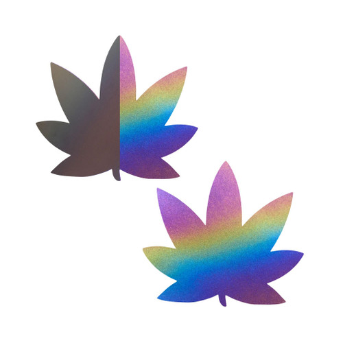 Sasswear Weed Pasties Green 420 Nipple Covers for Rave, Festival, Lingerie, Sparkly Glitter Fun, Medical Adhesive (Rainbow Reflective 420)