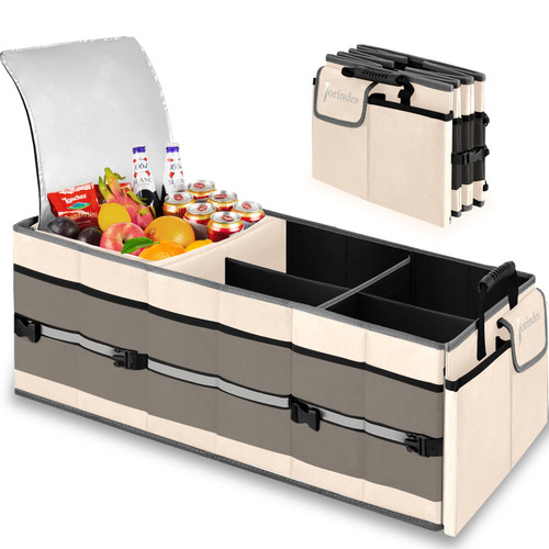 Trunk Organizer with Built-in Insulated Leak Proof Cooler Bag,Collapsible Cargo Organizer for SUV with Non Slip Bottom Strips,3 Large Compartments Foldable Waterproof Portable Car Storage Box 3 Trunk Organizer with Built-in Insulated Leak Proof Cooler Bag,Collapsible Cargo Organizer for SUV with Non Slip Bottom Strips,3 Large Compartments Foldable Waterproof Portable Car Storage Box 3