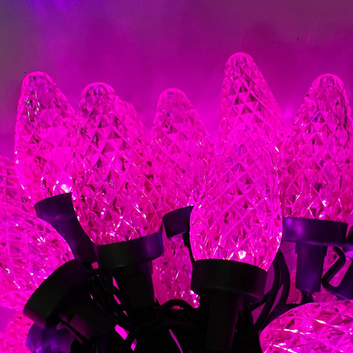 FOMOMDI C9 Christmas Lights Pink, 50 LED 33FT Indoor Outdoor Christmas Roofline Lights for Patio House Garden Yard Christmas Tree Decor, Green Wire, End to End