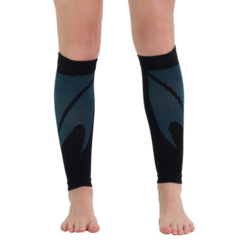 CompressionZ Calf Compression Sleeves for Men & Women - Leg Sleeves Shin Splint Firm Support - Footless Compression Socks for Varicose Vein Pain Relief - Black Teal, Large