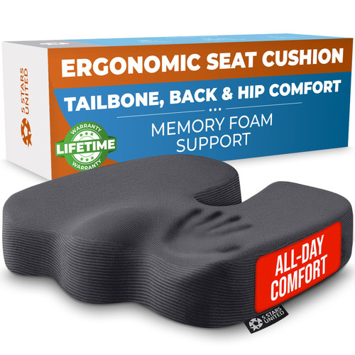 5 STARS UNITED Seat Cushion for Tailbone Pain Relief – Memory Foam Cushion for Coccyx, Hip, Hemorrhoid, Sciatica & Post-Surgery Recovery – Wheelchair, Car, Desk, Gaming & Office Chairs, D Gray