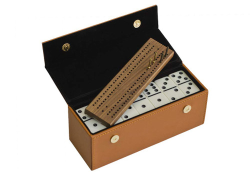 Alex Cramer Domino Set with Caramel Colored Leather Case - Professional Tournament Traveler - No Spinners Domino Set - 28 Indestructible Double Six Dominoes Alex Cramer Domino Set with Caramel Colored Leather Case - Professional Tournament Traveler - No Spinners Domino Set - 28 Indestructible Double Six Dominoes