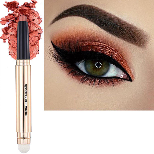 Metiplou Orange Copper Eyeshadow Stick Makeup Cream Glitter Shimmer Bronze Eyeshadow Pencil Hypoallergenic Waterproof Long Lasting Eye Shadow Highlighter Eye Liner Pen Multi-Dimensional Eyes Look