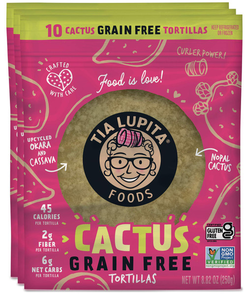 Tia Lupita Grain Free Tortillas | 3 Packs x 10 Tortillas per Pack - Low Carb, High Fiber, Low Calorie (45 Calories Each), Non GMO, Gluten Free - Cactus, Cassava and Okara (upcycled soy bean flour) Tia Lupita Grain Free Tortillas | 3 Packs x 10 Tortillas per Pack - Low Carb, High Fiber, Low Calorie (45 Calories Each), Non GMO, Gluten Free - Cactus, Cassava and Okara (upcycled soy bean flour)